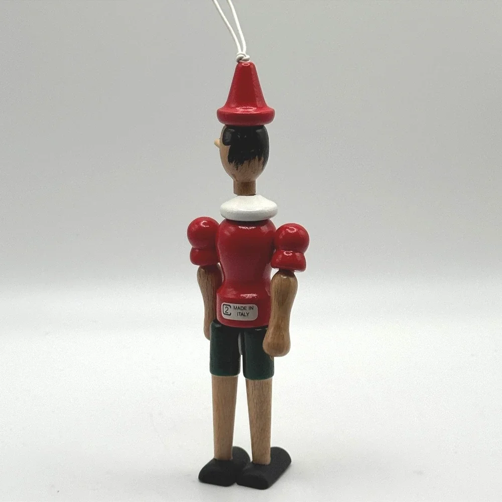 Vintage Wooden Pinocchio Ornament Made in Italy Articulated Hanging‎ Figure Toy